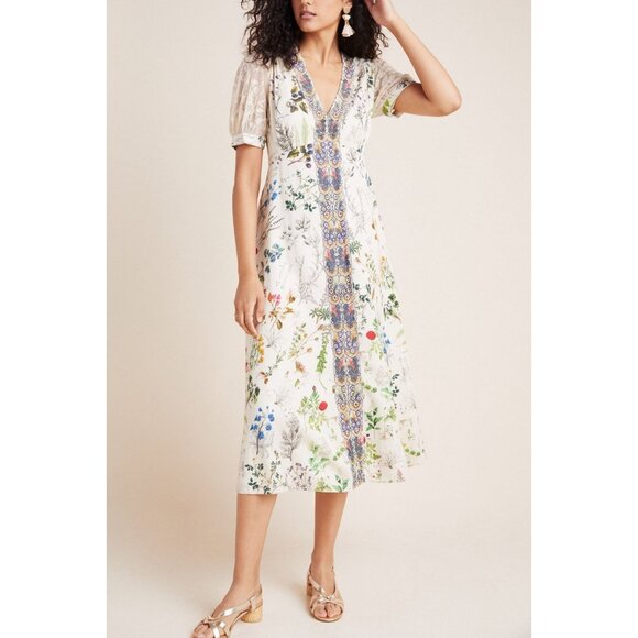 NWT Anthropologie Geisha Designs Donna in Floral Botanical Midi Dress S - Picture 1 of 11